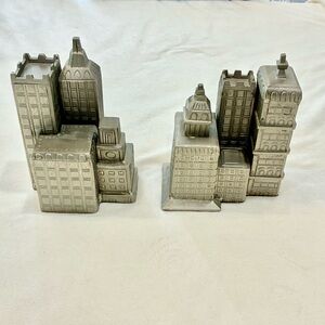 Vintage Pottery Barn Silver NYC Skyscraper Bookends Empire State RARE